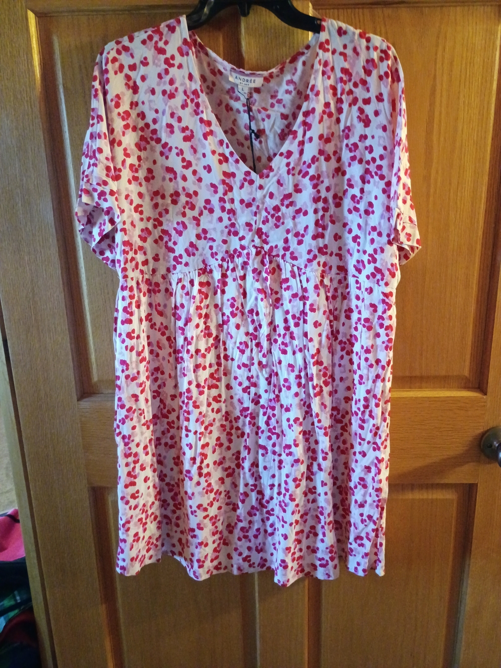 ANDREE BY UNIT Pink Dot V-Neck Babydoll Tunic